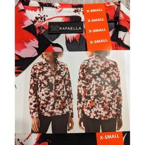 Rafaella Woven Top X-Small Floral‎ Print Long Sleeve Relaxed Fit High-Low Hem